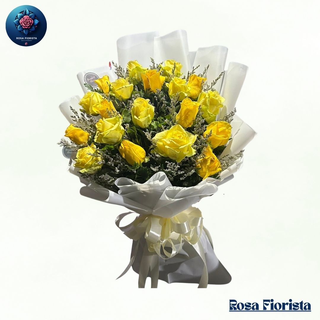 Yellow Rose & Limonium Bouquet Milan with fresh yellow roses