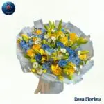 Yellow & Blue Rose Lily Bouquet Milan fresh yellow roses blue roses and lilies