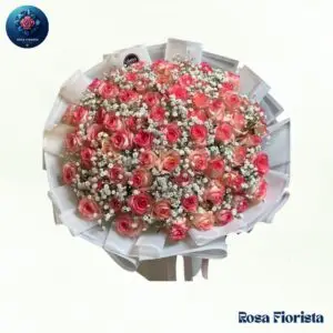 Pink Rose & Gypsophila Bouquet Milan fresh pink roses with baby’s breath