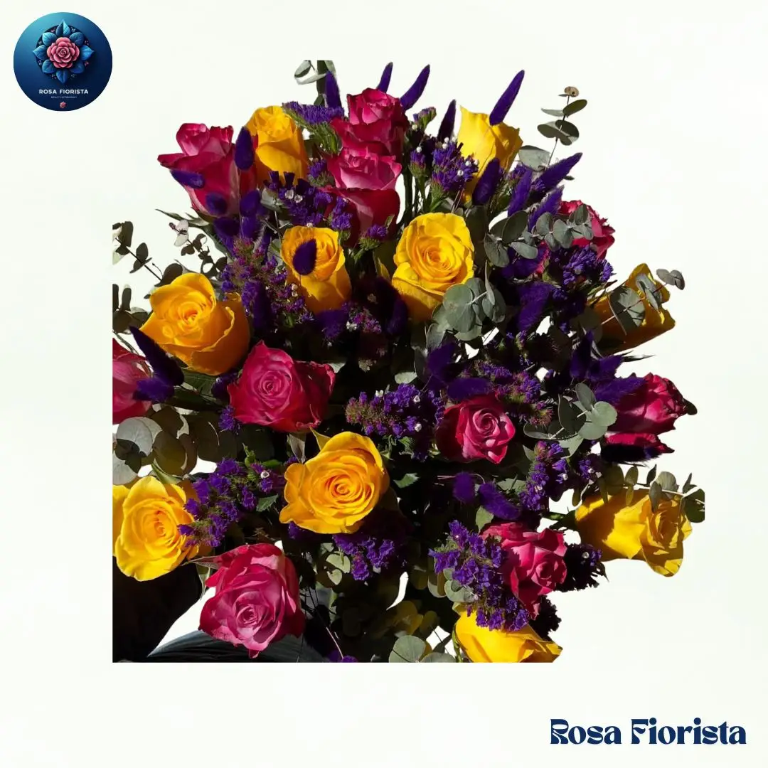 Yellow Pink Rose Statice Bouquet fresh yellow roses pink roses and statice