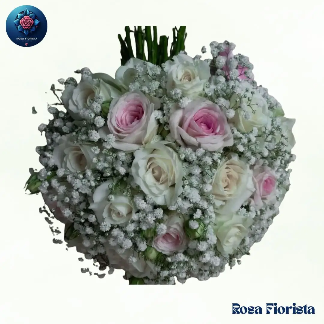 Blush White Rose Gypsophila Bouquet Milan fresh blush and white roses with baby’s breath