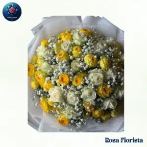 Golden Ivory Rose Mist Bouquet Milan fresh golden and ivory roses