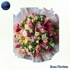 Blush Lily Rose Garden Bouquet Milan fresh blush roses and lilies