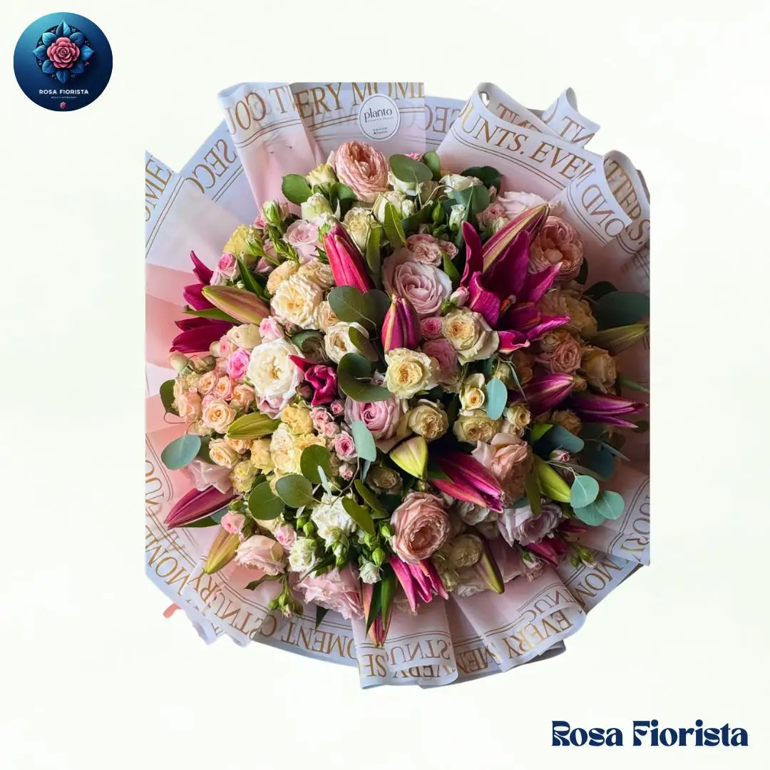 Blush Lily Rose Garden Bouquet Milan fresh blush roses and lilies