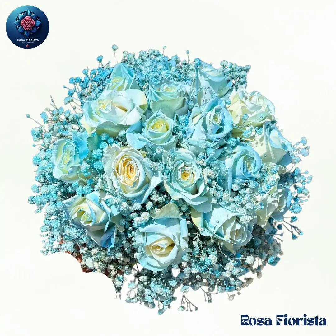 Blue Rose Gypsophila Bouquet Milan fresh blue roses with white baby’s breath