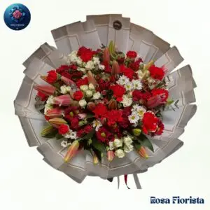 Crimson Lily Rose Medley Bouquet Milan fresh crimson roses and lilies