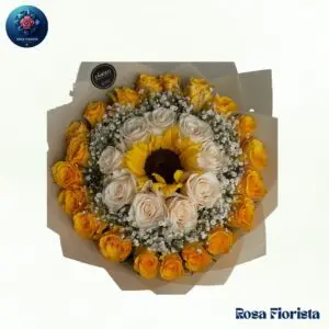 Golden Sun Rose Halo Bouquet Milan fresh golden roses