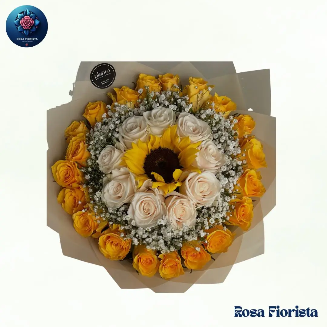 Golden Sun Rose Halo Bouquet Milan fresh golden roses
