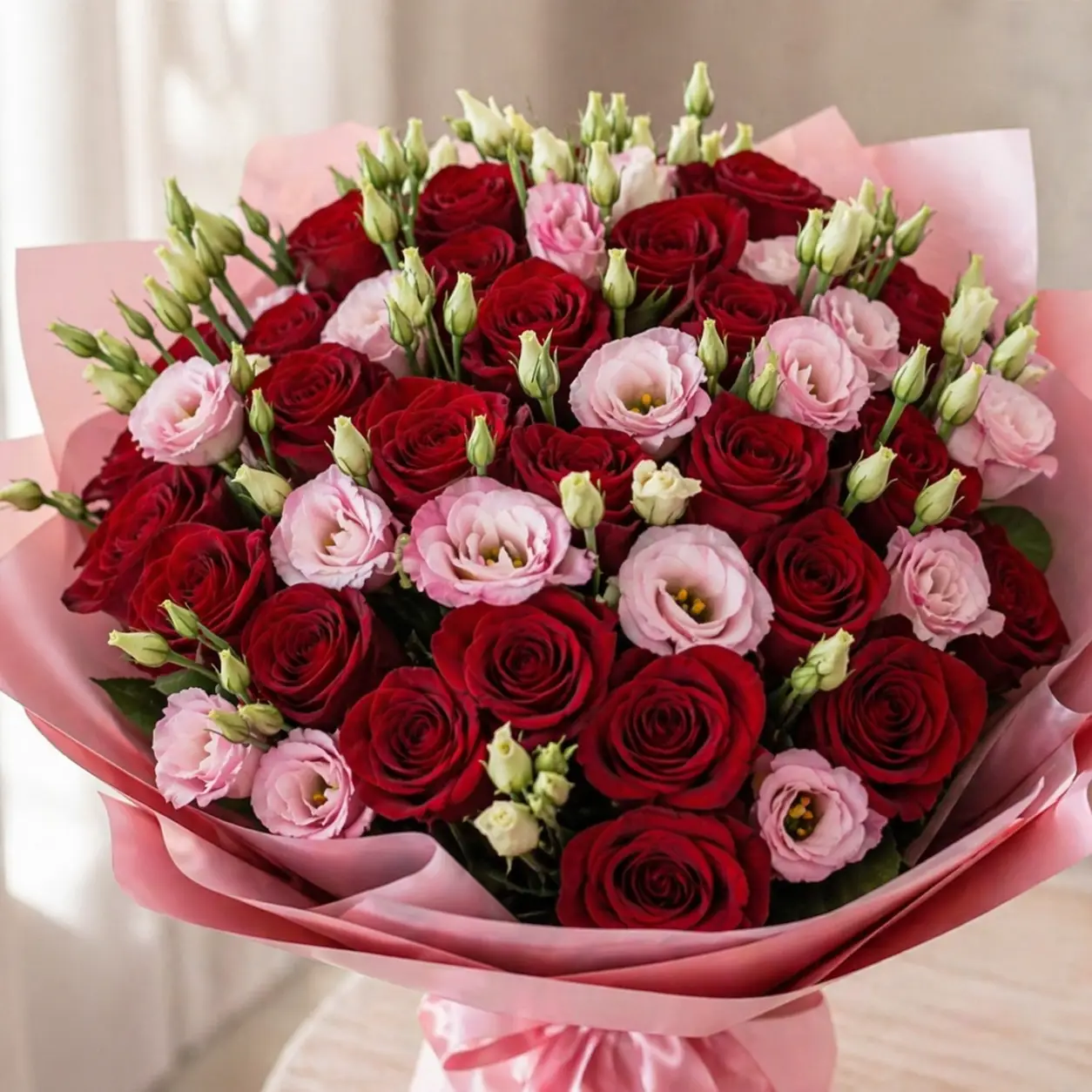Red Love Pink Love Bouquet Milan with romantic red and pink flowers