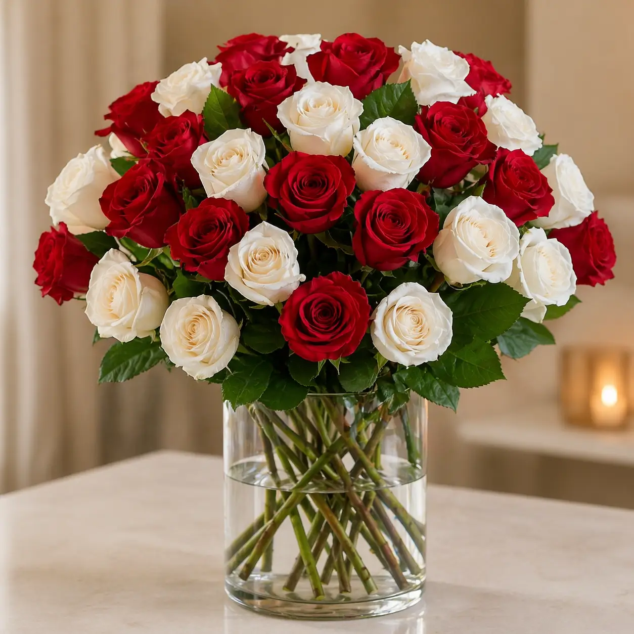 Red And White Rose Bouquet Milan with fresh romantic roses