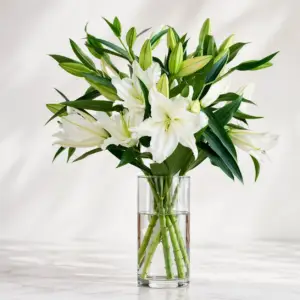 Bouquet Gigli Bianchi elegant white lily bouquet symbolizing purity and peace, perfect for weddings and gifting in Milano.