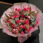 Rosy Lily Eucalyptus Charm Bouquet Milan fresh roses lilies and eucalyptus