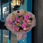 Pink Meadow Eucalyptus Bouquet Milan fresh pink flowers with eucalyptus