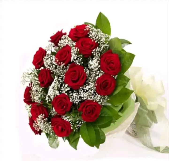 Red Rose & Baby Breath Bouquet Milan with fresh red roses