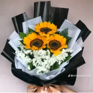 Sunflower with Gypso Milan bright yellow flower bouquet