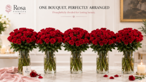 Large bouquet divided into suitable vases
