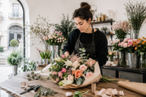 Real florist preparing a bouquet