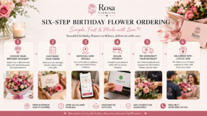 Six-step birthday flower ordering infographic
