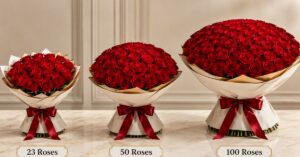 23, 50, and 100 rose bouquet comparison