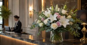 Elegant bouquet at a hotel reception or corporate desk