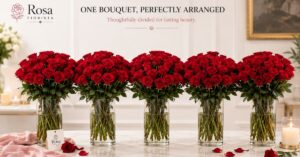 Large bouquet divided into suitable vases