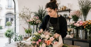 Real florist preparing a bouquet