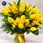 Bouquet di 30 Tulipani e Mimosa with fresh tulips and mimosa in Milan