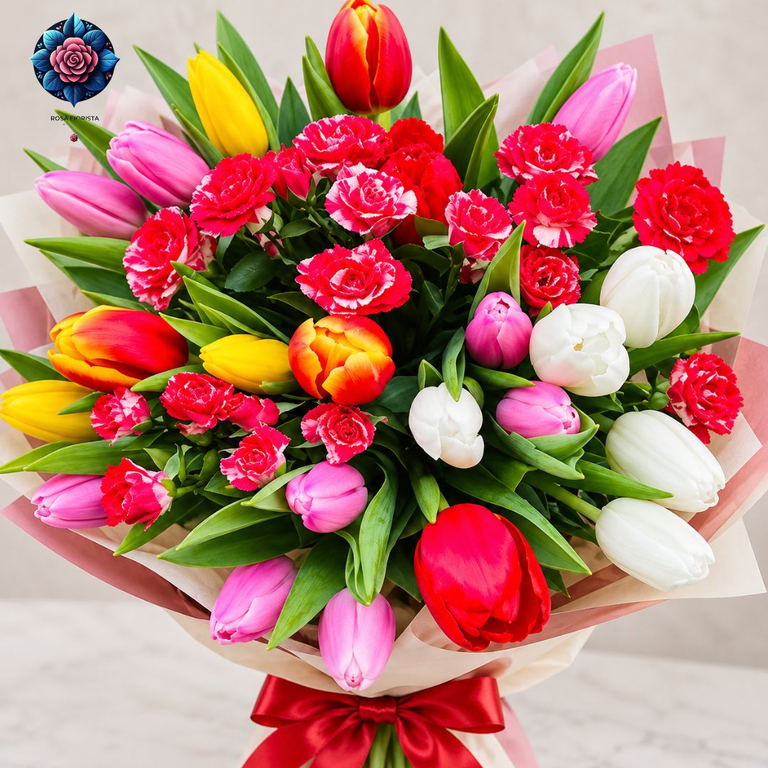 Bouquet di Tulipani Misti con Rose with fresh mixed tulips and roses in Milan