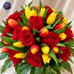 Bouquet di Tulipani con Rose Rosse with fresh tulips and red roses in Milan