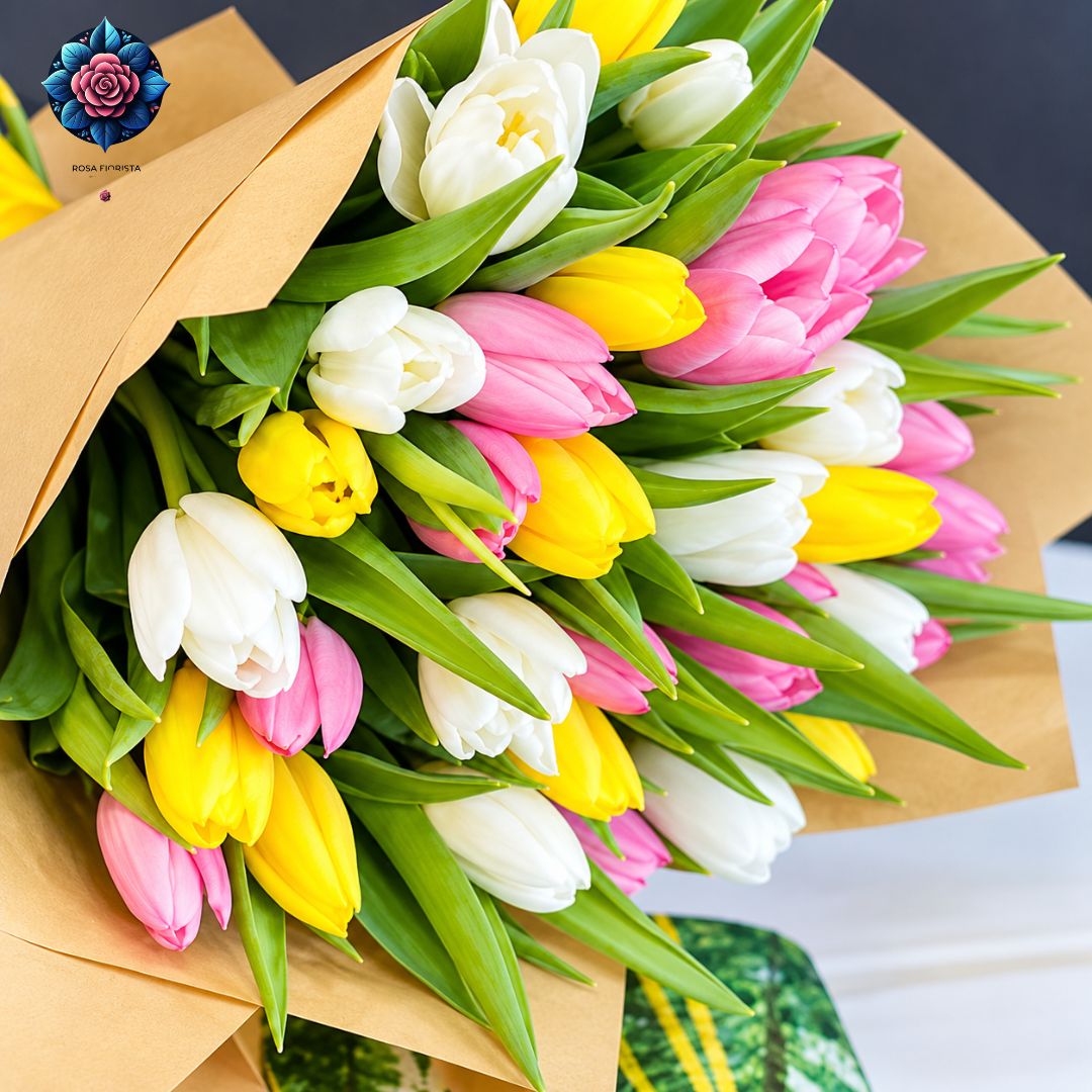 3 Colourful Tulips Bouquet with fresh colourful tulips beautifully arranged in Milan