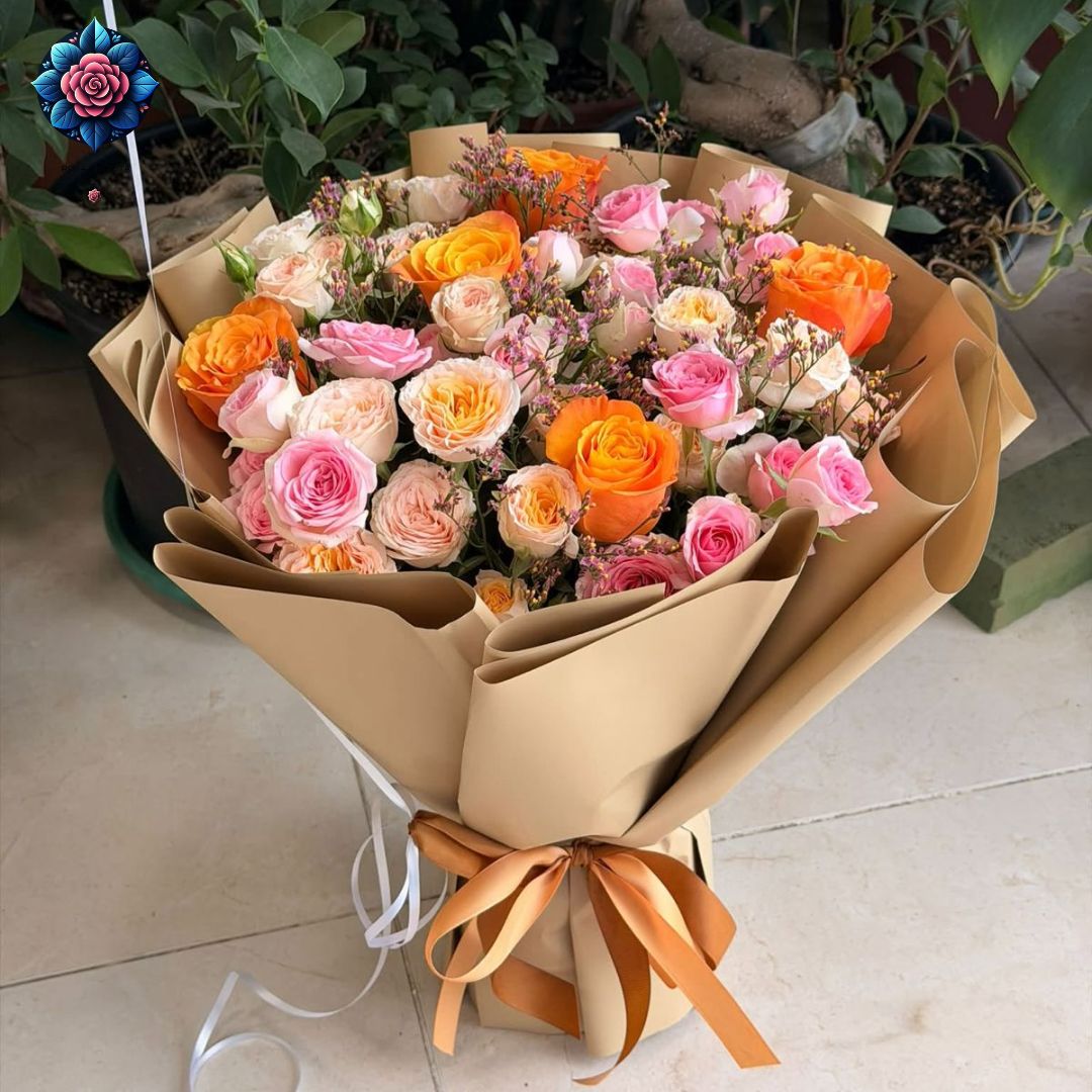 Colorful Roses Mix Bouquet fresh mixed rose arrangement in Milan