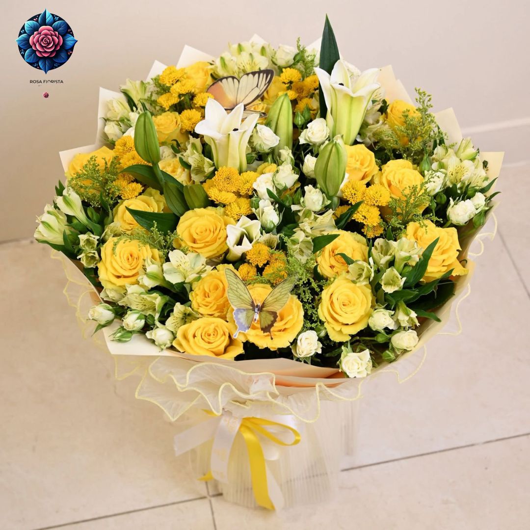 Lovely Yello Mix Bouquet fresh yellow mixed flowers in Milan