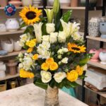 Mix Bouquet 014 with sunflower white roses and yellow roses in Milan