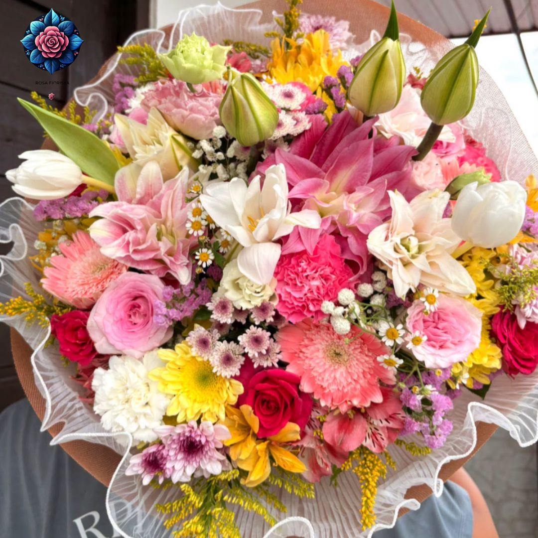 Mix Bouquet 018 with tulips lilies China roses carnations and gerberas in Milan