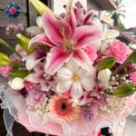 Mix Bouquet 021 with white tulips Stargazer lilies roses gerberas and carnations in Milan