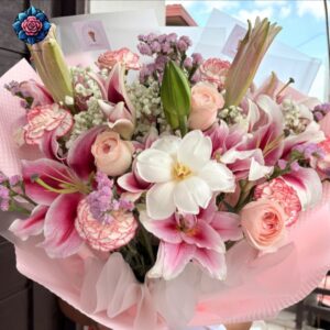 Mixed Bouquet 022 with roses Stargazer lilies tulips carnations and China roses