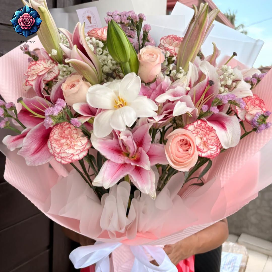 Mixed Bouquet 022 with roses Stargazer lilies tulips carnations and China roses