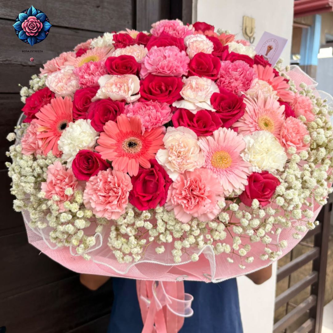 Mix Bouquet 023 with roses gerberas carnations and gypsophilia in Milan
