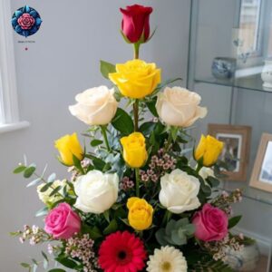 Mix Bouquet with Colorful roses, an elegant mixed-colour rose bouquet for gifts in Milan