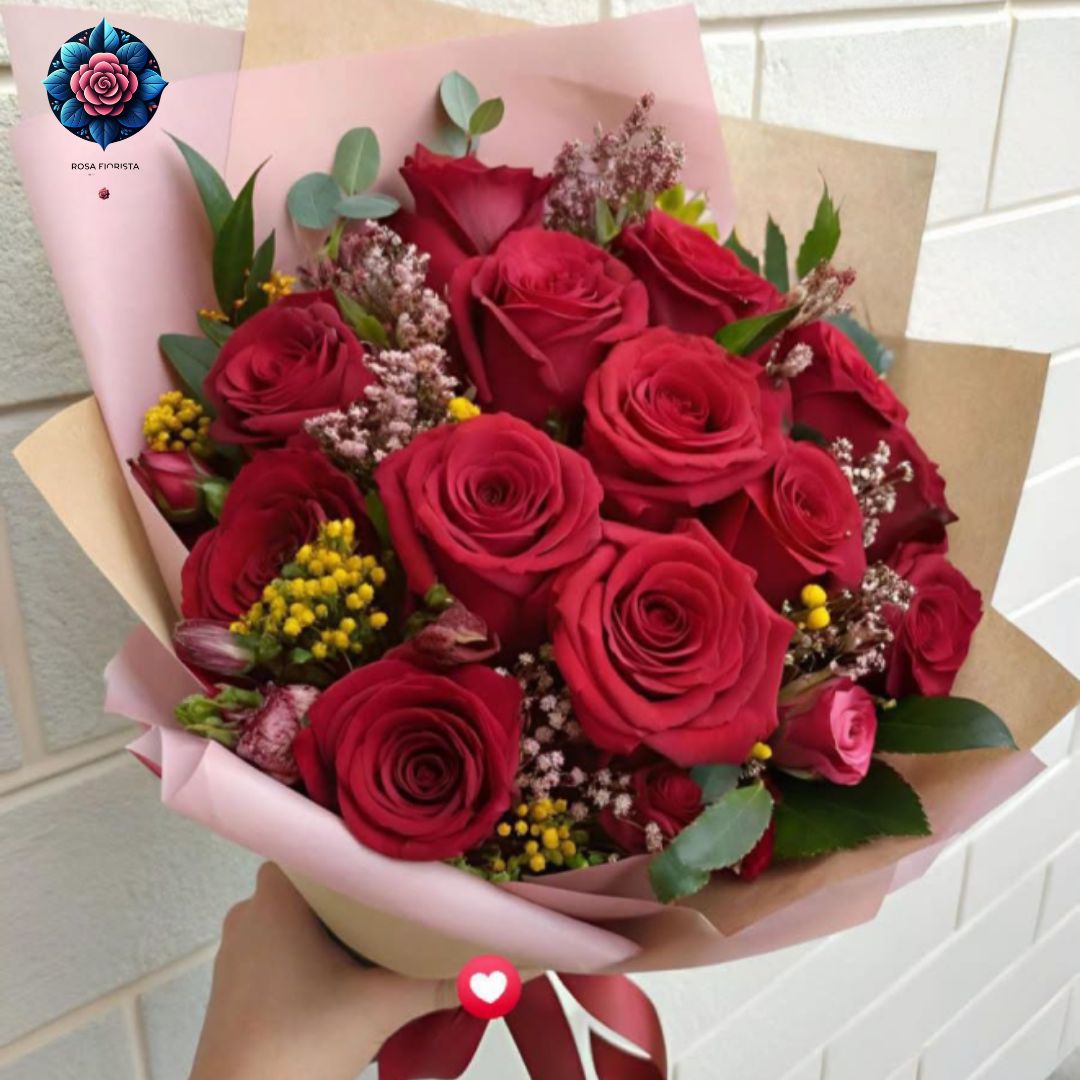 Red Rose Gift Bouquet featuring fresh red roses for romantic gifting by Rosa Fiorista in Milano.