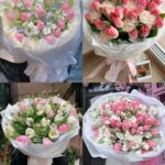 Tulipani rosa e bianchi in elegant fresh bouquets, available from Rosa Fiorista in Milano.
