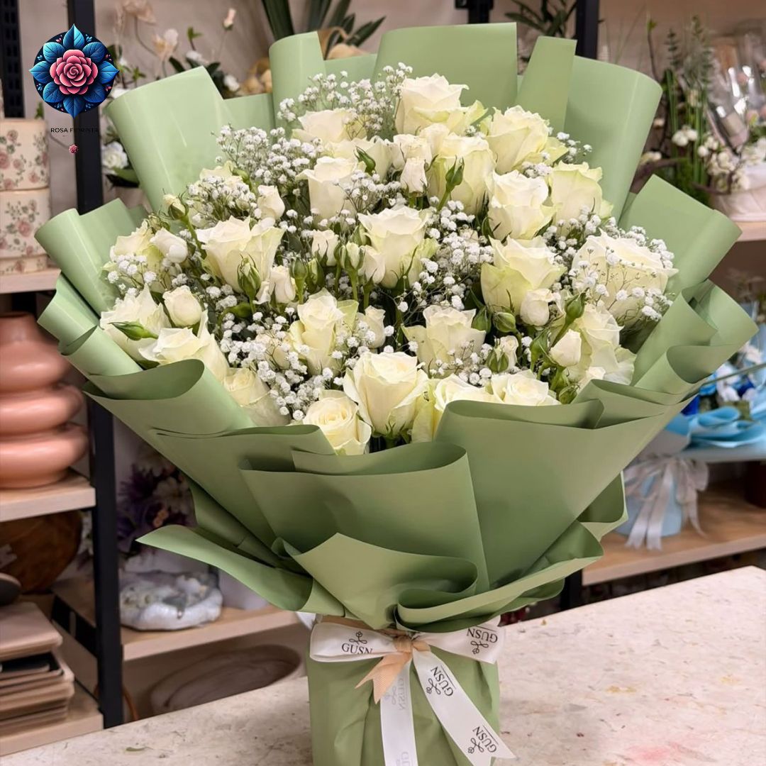 White Rose Bouque fresh white rose bouquet in Milan