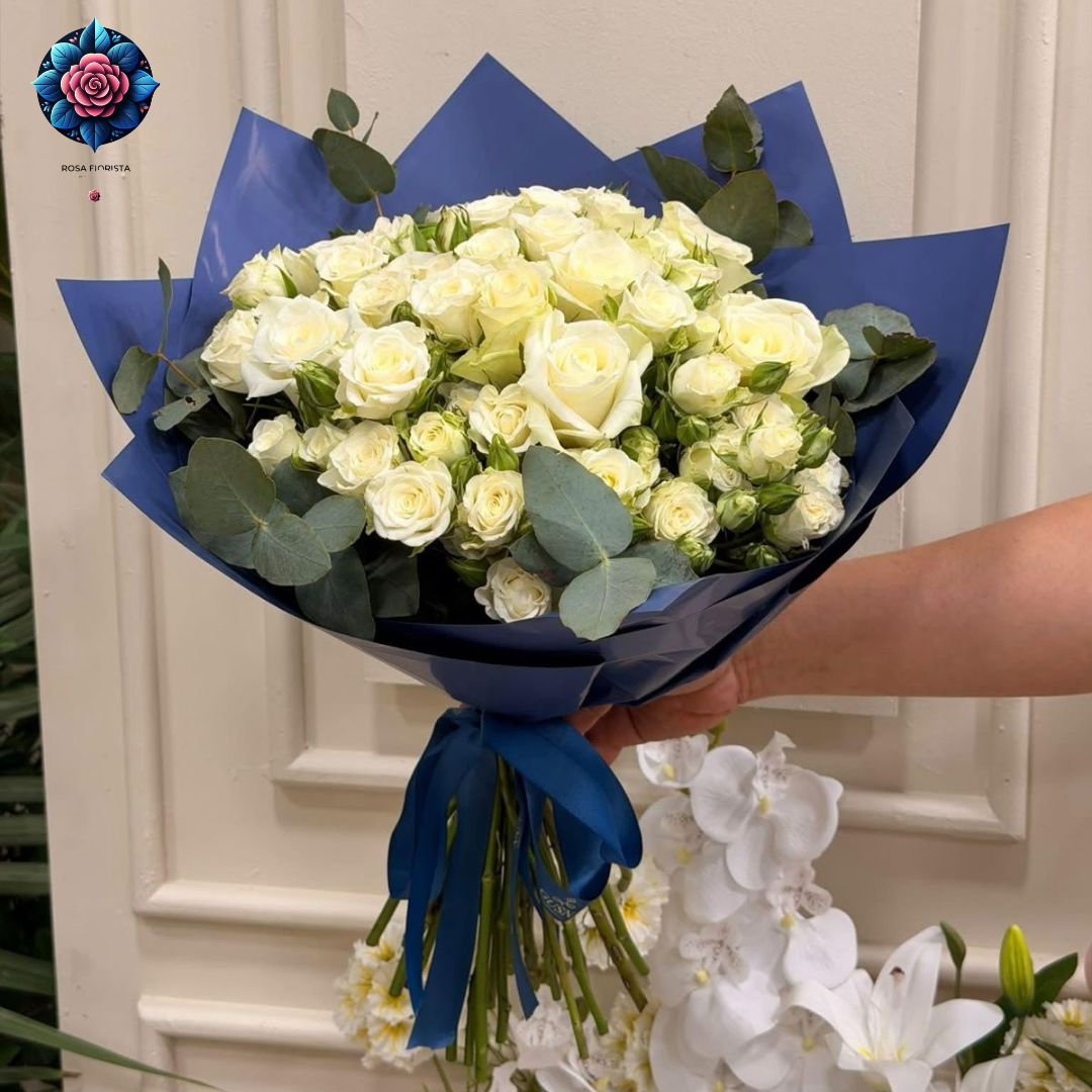 White rose mix Bouquet fresh white roses and flowers in Milan